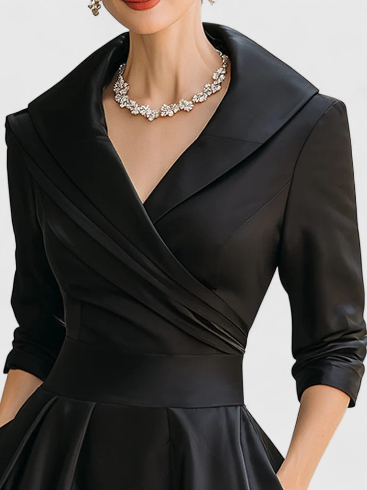 Elegant White Midi Dress | Long Sleeve Satin Design with Discreet Pockets for Effortless Style 1