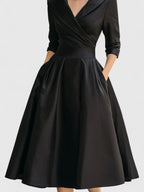 Elegant White Midi Dress | Long Sleeve Satin Design with Discreet Pockets for Effortless Style 2