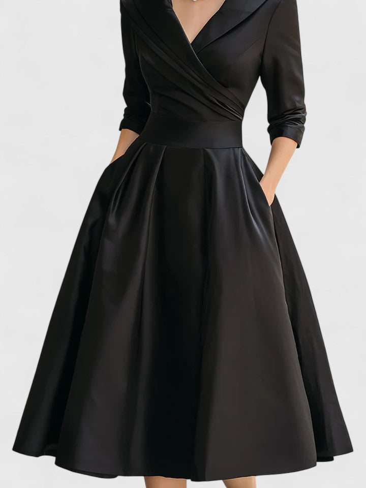 Elegant White Midi Dress | Long Sleeve Satin Design with Discreet Pockets for Effortless Style 2