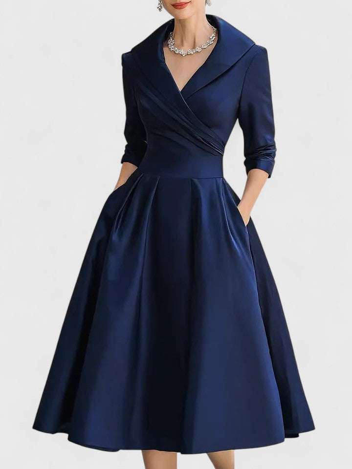 Elegant White Midi Dress | Long Sleeve Satin Design with Discreet Pockets for Effortless Style 4