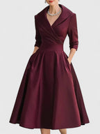 Elegant White Midi Dress | Long Sleeve Satin Design with Discreet Pockets for Effortless Style 5