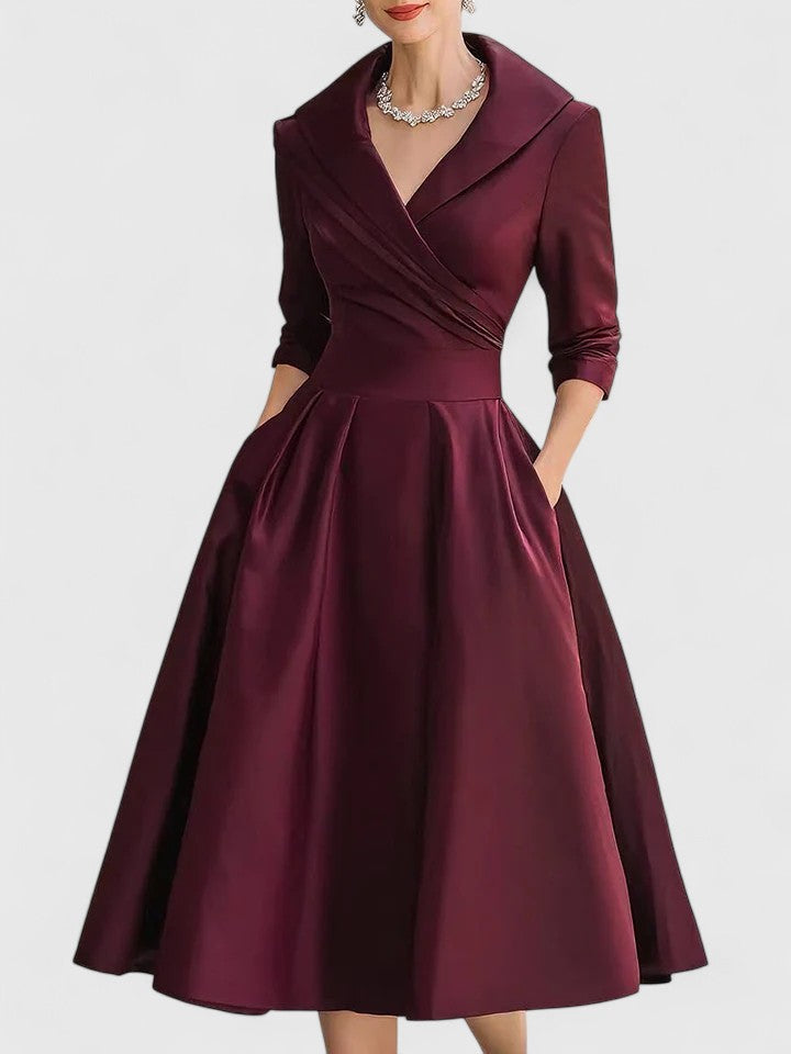 Elegant White Midi Dress | Long Sleeve Satin Design with Discreet Pockets for Effortless Style 5