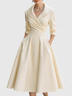 Elegant White Midi Dress | Long Sleeve Satin Design with Discreet Pockets for Effortless Style 6
