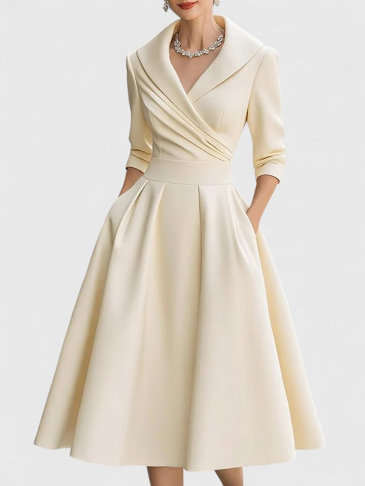 Elegant White Midi Dress | Long Sleeve Satin Design with Discreet Pockets for Effortless Style 6