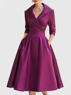 Elegant White Midi Dress | Long Sleeve Satin Design with Discreet Pockets for Effortless Style 7