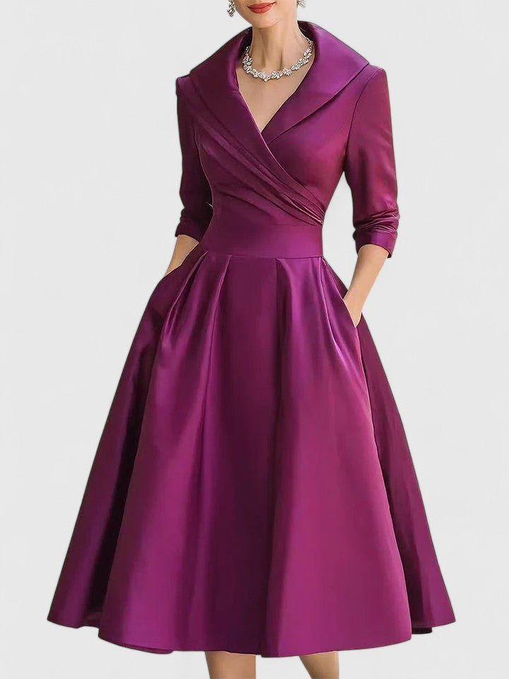 Elegant White Midi Dress | Long Sleeve Satin Design with Discreet Pockets for Effortless Style 7