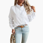Elegant Women's Ruffle Front Blouse with Long Sleeves | Stylish Woven Top for Versatile Outfits 1