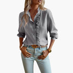 Elegant Women's Ruffle Front Blouse with Long Sleeves | Stylish Woven Top for Versatile Outfits 2