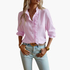 Elegant Women's Ruffle Front Blouse with Long Sleeves | Stylish Woven Top for Versatile Outfits 3