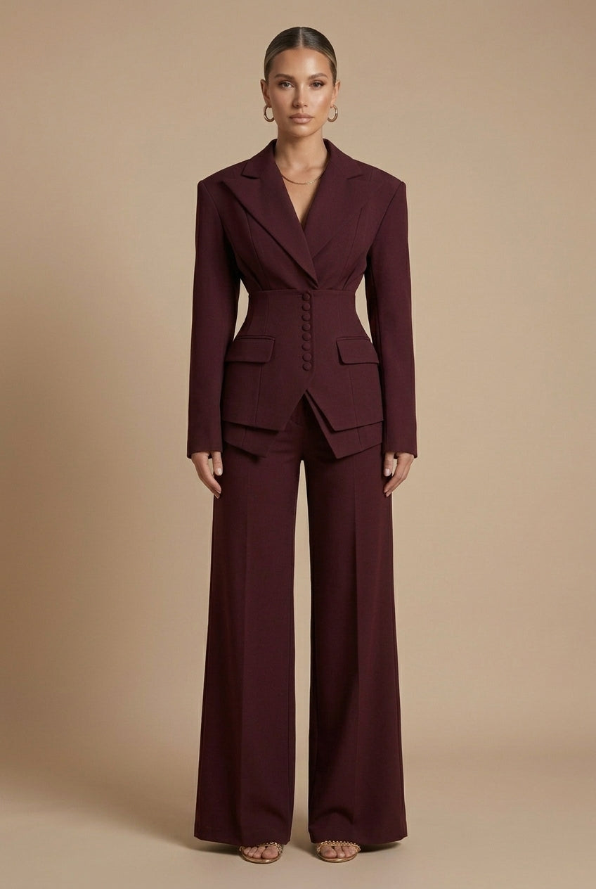 Elegant Women's Suit | Tailored Two Piece with Peaked Lapel & Wide-Leg Trousers for Versatile Styling
