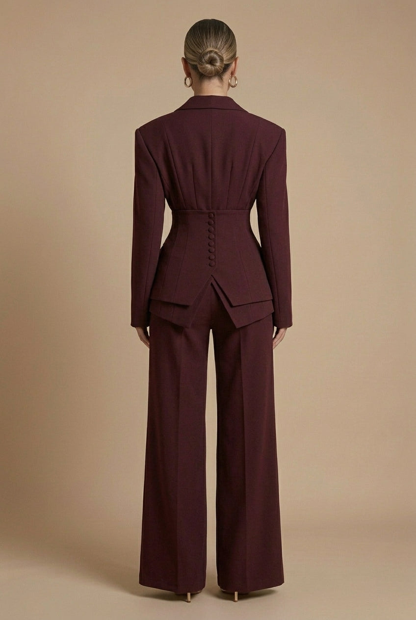 Elegant Women's Suit | Tailored Two Piece with Peaked Lapel & Wide-Leg Trousers for Versatile Styling