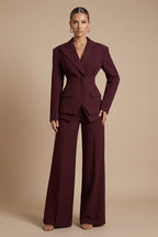 Elegant Women's Suit | Tailored Two Piece with Peaked Lapel & Wide-Leg Trousers for Versatile Styling