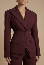 Elegant Women's Suit | Tailored Two Piece with Peaked Lapel & Wide-Leg Trousers for Versatile Styling