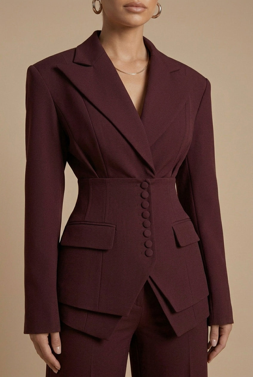 Elegant Women's Suit | Tailored Two Piece with Peaked Lapel & Wide-Leg Trousers for Versatile Styling