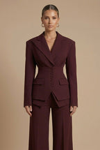 Elegant Women's Suit | Tailored Two Piece with Peaked Lapel & Wide-Leg Trousers for Versatile Styling