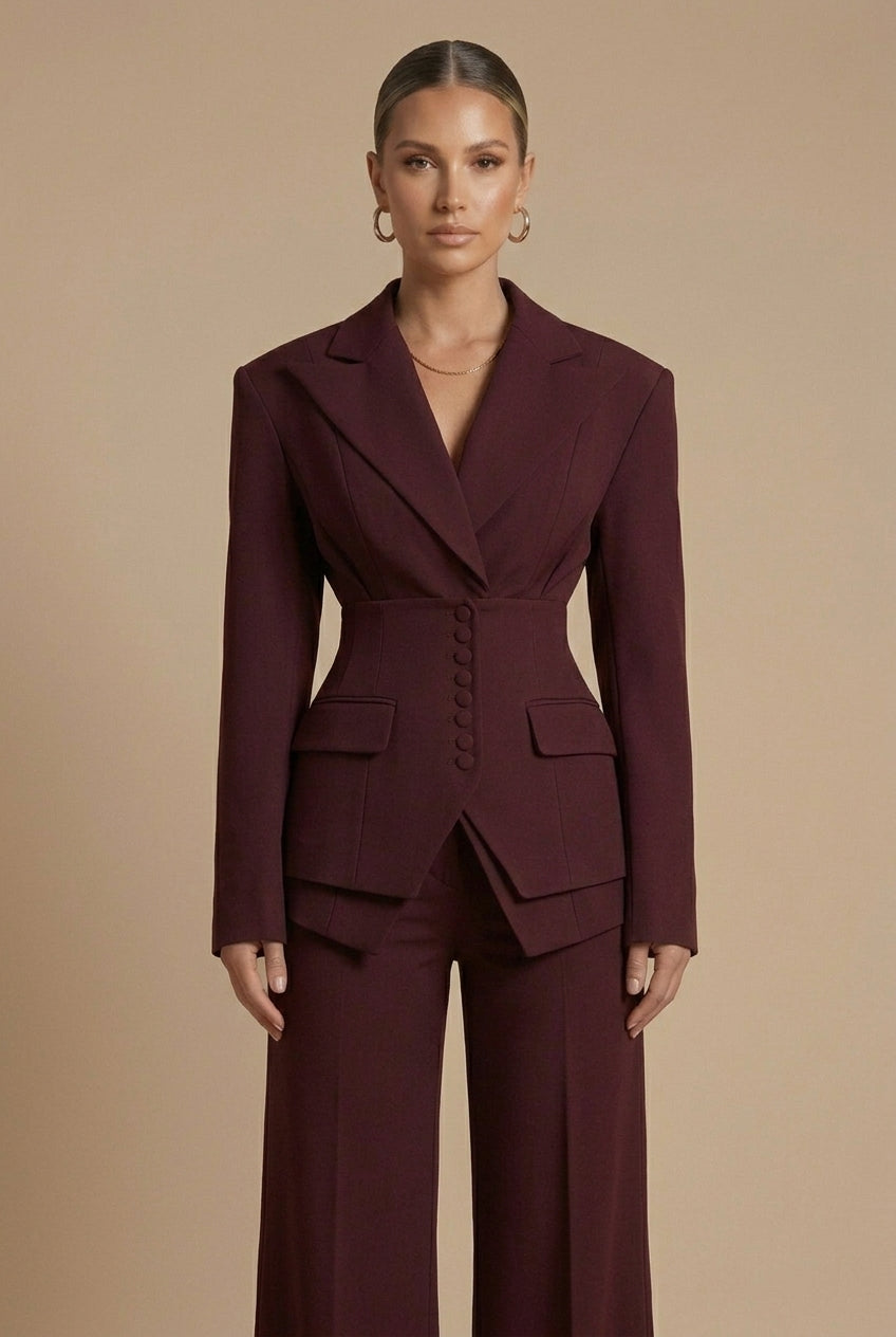 Elegant Women's Suit | Tailored Two Piece with Peaked Lapel & Wide-Leg Trousers for Versatile Styling