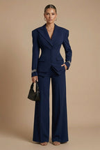 Elegant Women's Suit | Tailored Two Piece with Peaked Lapel & Wide-Leg Trousers for Versatile Styling
