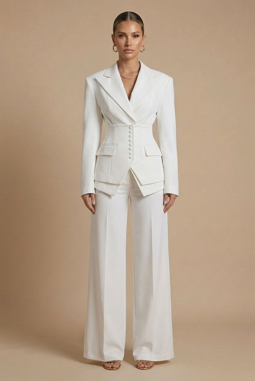 Elegant Women's Suit | Tailored Two Piece with Peaked Lapel & Wide-Leg Trousers for Versatile Styling