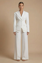 Elegant Women's Suit | Tailored Two Piece with Peaked Lapel & Wide-Leg Trousers for Versatile Styling