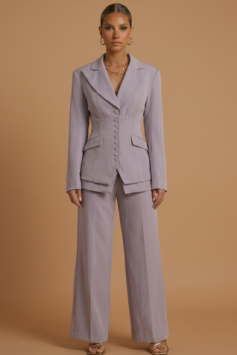 Elegant Women's Suit | Tailored Two Piece with Peaked Lapel & Wide-Leg Trousers for Versatile Styling