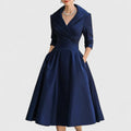Elegant | White Midi Dress with 3/4 Sleeves & Flared Skirt for Effortless Style 0
