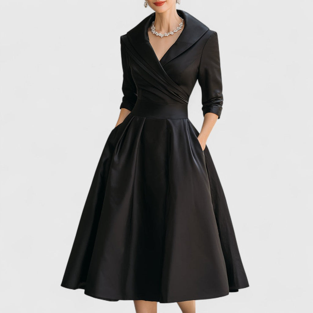 Elegant | White Midi Dress with 3/4 Sleeves & Flared Skirt for Effortless Style 1