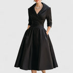 Elegant | White Midi Dress with 3/4 Sleeves & Flared Skirt for Effortless Style 1