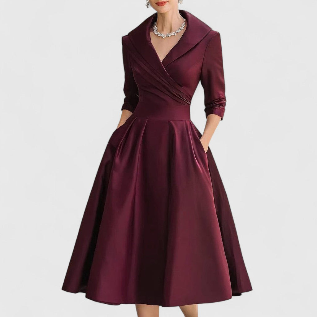 Elegant | White Midi Dress with 3/4 Sleeves & Flared Skirt for Effortless Style 2