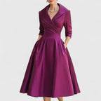 Elegant | White Midi Dress with 3/4 Sleeves & Flared Skirt for Effortless Style 3