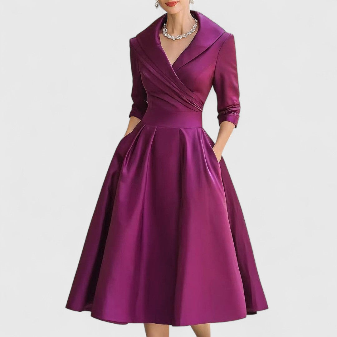 Elegant | White Midi Dress with 3/4 Sleeves & Flared Skirt for Effortless Style 3