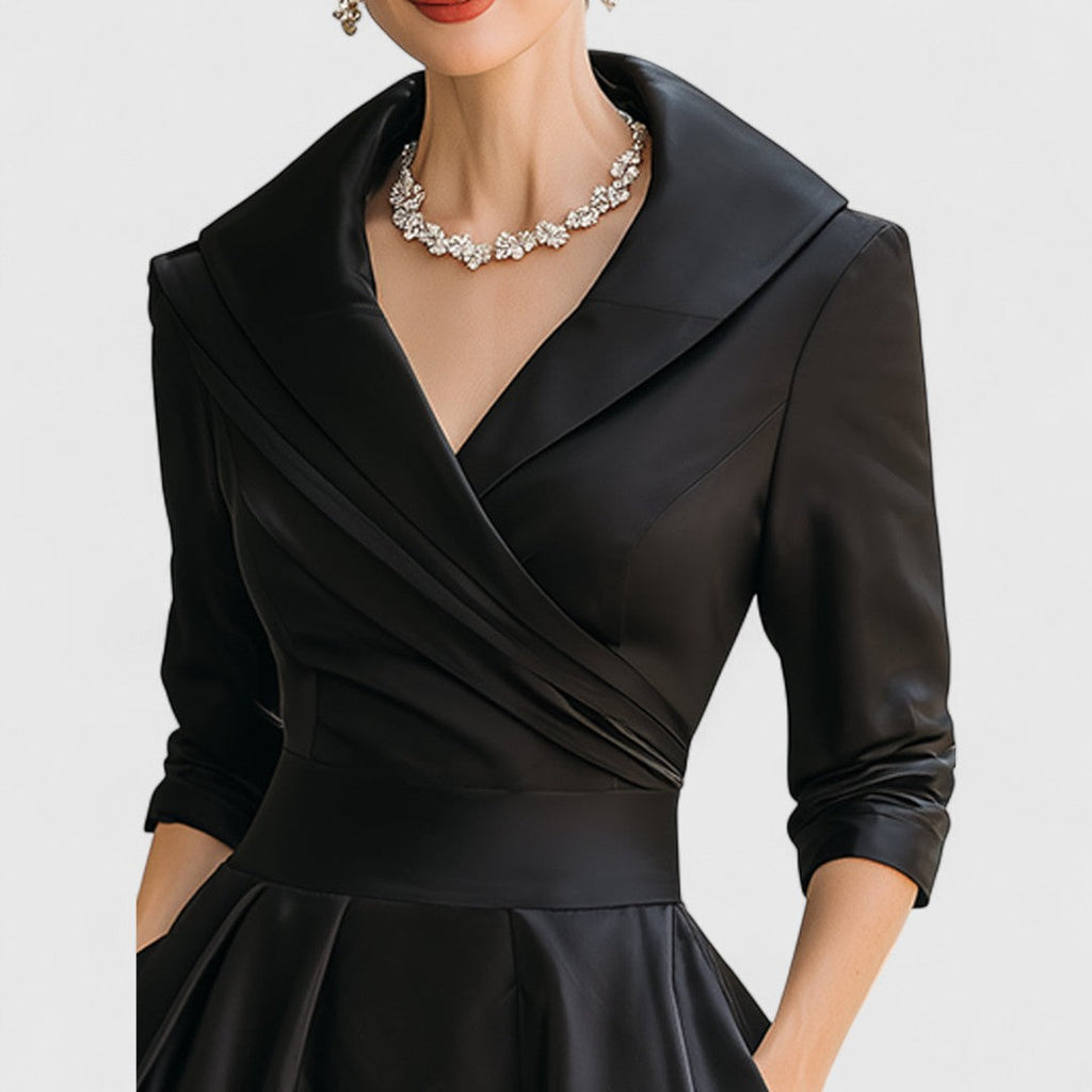 Elegant | White Midi Dress with 3/4 Sleeves & Flared Skirt for Effortless Style 5