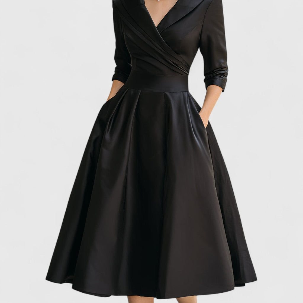 Elegant | White Midi Dress with 3/4 Sleeves & Flared Skirt for Effortless Style 6