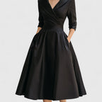 Elegant | White Midi Dress with 3/4 Sleeves & Flared Skirt for Effortless Style 6