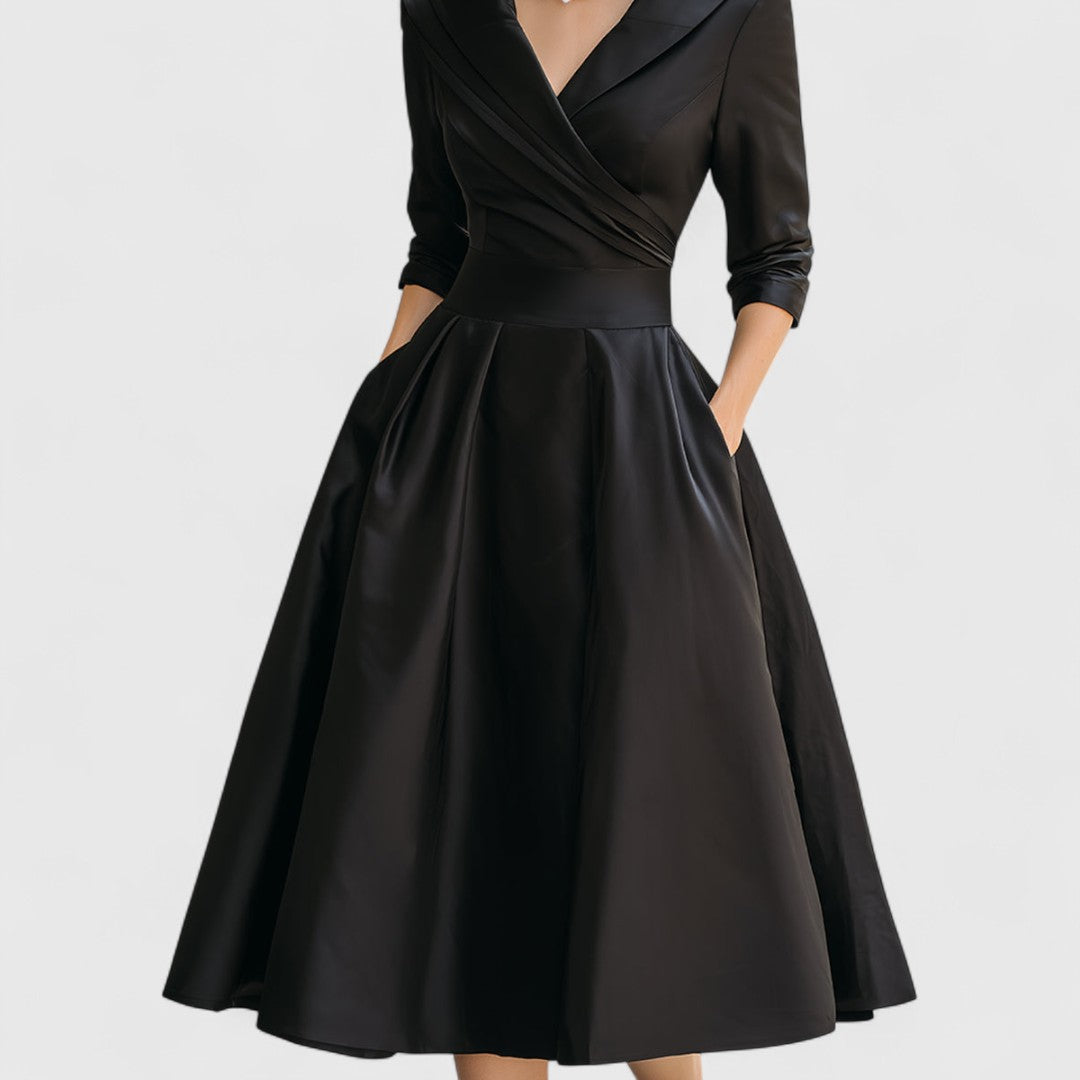 Elegant | White Midi Dress with 3/4 Sleeves & Flared Skirt for Effortless Style 6
