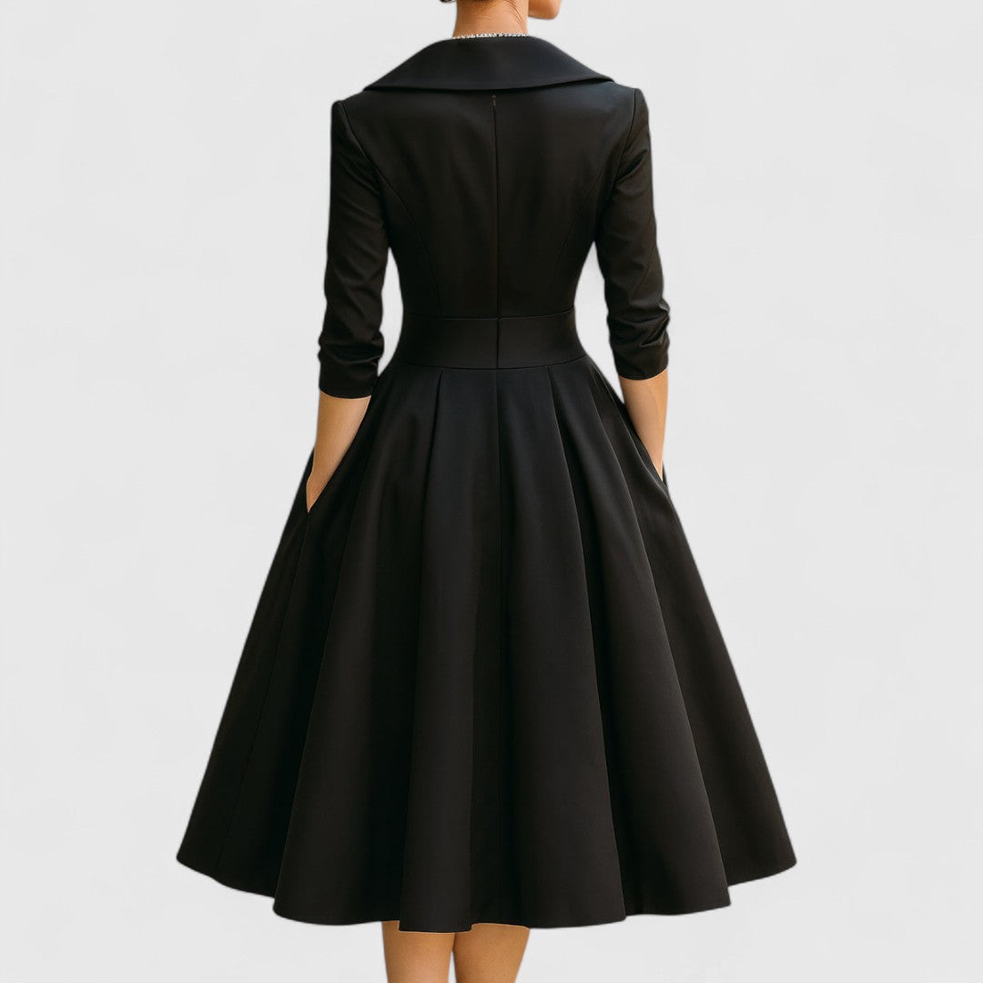 Elegant | White Midi Dress with 3/4 Sleeves & Flared Skirt for Effortless Style 7