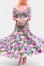 Eryzziah | Women's Wedding Guest Dress with Floral Print & V-Neckline | Elegant Summer Dress for Special Occasions
