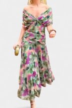 Eryzziah | Women's Wedding Guest Dress with Floral Print & V-Neckline | Elegant Summer Dress for Special Occasions