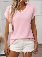 Essential Style | Contrast Trim V-Neck Knit Top with Moderate Stretch | Comfortable Fit for Everyday Wear 10