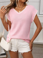 Essential Style | Contrast Trim V-Neck Knit Top with Moderate Stretch | Comfortable Fit for Everyday Wear 5