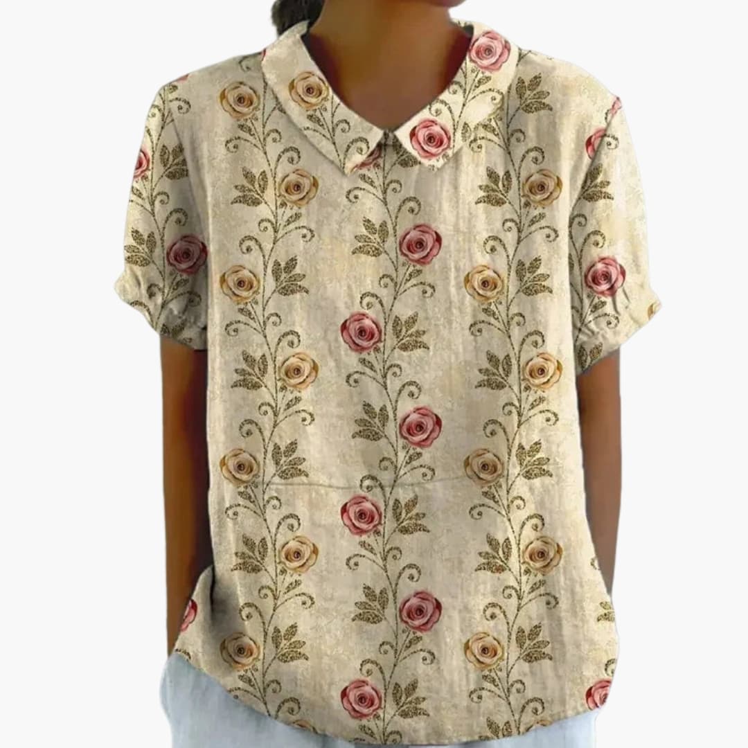 Floral Print Blouse | Short Sleeve Crew Neck Top with Pull-On Design | Comfortable Everyday Wear 0