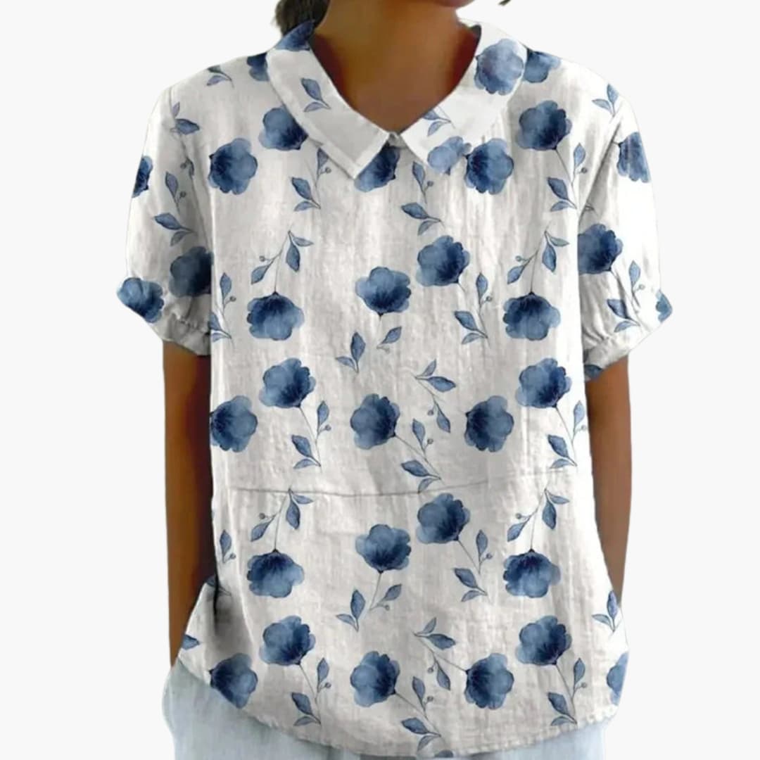 Floral Print Blouse | Short Sleeve Crew Neck Top with Pull-On Design | Comfortable Everyday Wear 1