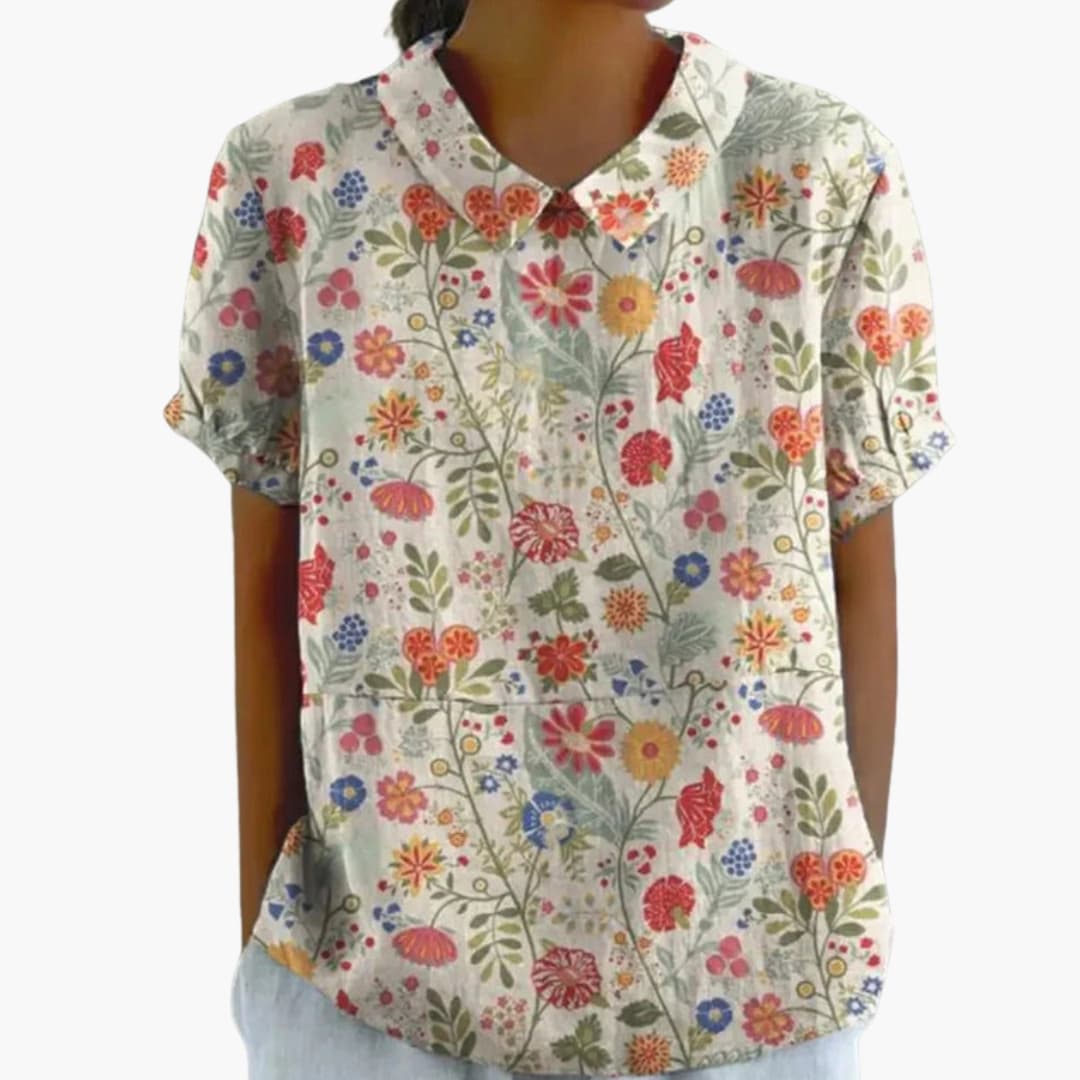 Floral Print Blouse | Short Sleeve Crew Neck Top with Pull-On Design | Comfortable Everyday Wear 2