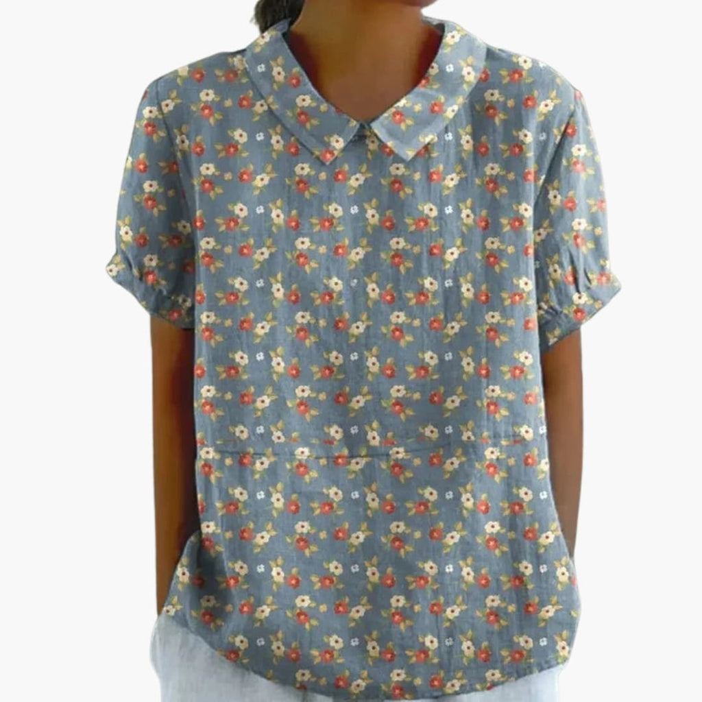 Floral Print Blouse | Short Sleeve Crew Neck Top with Pull-On Design | Comfortable Everyday Wear 7