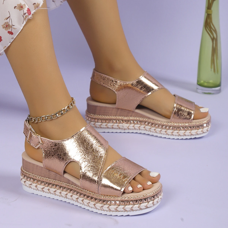Glamour | Platform Sandals for Women with Stylish Metallic Finish | Comfortable Elevation for All-Day Wear 1