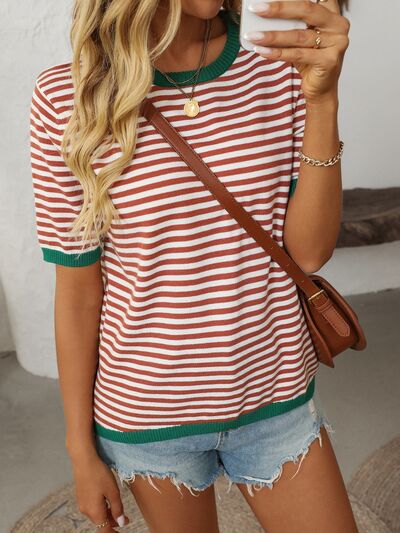 Mandy Collection | Striped Knit Top with Moderate Stretch | Comfortable Half Sleeve Design for Everyday Wear 1