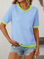 Mandy Collection | Striped Knit Top with Moderate Stretch | Comfortable Half Sleeve Design for Everyday Wear 10