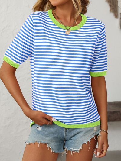 Mandy Collection | Striped Knit Top with Moderate Stretch | Comfortable Half Sleeve Design for Everyday Wear 10