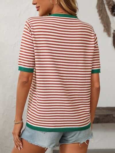 Mandy Collection | Striped Knit Top with Moderate Stretch | Comfortable Half Sleeve Design for Everyday Wear 5