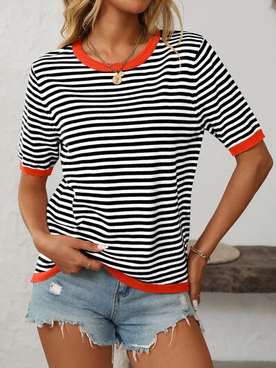 Mandy Collection | Striped Knit Top with Moderate Stretch | Comfortable Half Sleeve Design for Everyday Wear 6