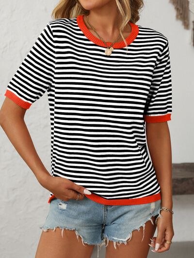 Mandy Collection | Striped Knit Top with Moderate Stretch | Comfortable Half Sleeve Design for Everyday Wear 8